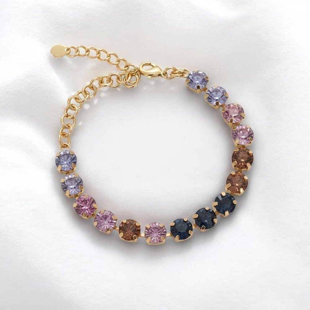 Purple Ombre Crystal Tennis Bracelet Gold Tone Multicolor Rhinestone NWOT - Picture 3 of 4